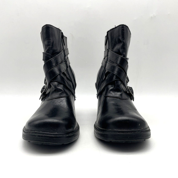 Vintage 90s Y2K Bongo 'HIPSTER' Black Faux Leather Block Heel Ankle Booties US9 - Picture 5 of 15